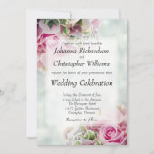 ピンクはっきりしたローズシックフローラ結婚式招待状 招待状 (正面)