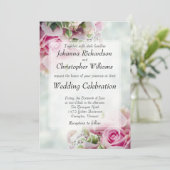 ピンクはっきりしたローズシックフローラ結婚式招待状 招待状 (スタンド正面)