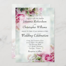 ピンクはっきりしたローズシックフローラ結婚式招待状 招待状
