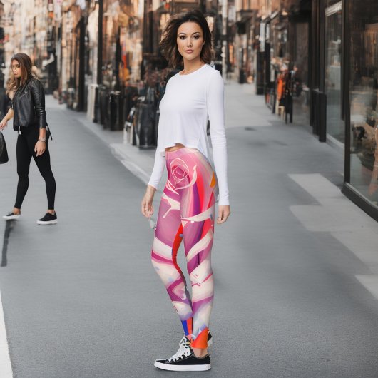 ピンクはっきりしたローズフローラボヘアートミアンスタイル レギンス