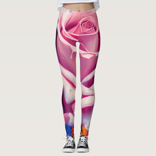 ピンクはっきりしたローズフローラボヘアートミアンスタイル レギンス (正面)