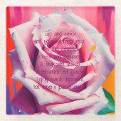 ピンクはっきりしたローズ開花詩ボヘミアンアートグラス ガラスコースター (正面)