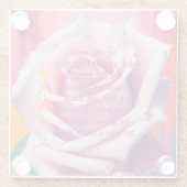 ピンクはっきりしたローズ開花詩ボヘミアンアートグラス ガラスコースター (裏面)