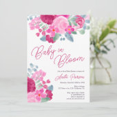 ピンクはっきりした梅フローラ水色ベビーシャワー 招待状 (スタンド正面)