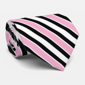ピンクはっきりした白黒幾何ストライプ ネクタイ (ロール)