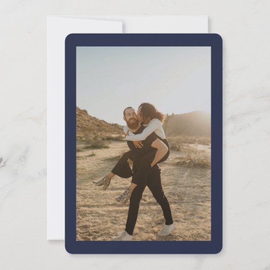 ピンクはっきりした色のネイビーフローラウォーター結婚カラー写真 招待状 (裏面)