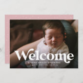 ピンクはっきりした色の写真誕生のお知らせ 案内状 (正面/裏面)