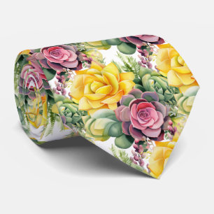 ピンクはっきりした色の黄色い緑の多肉類 ネクタイ