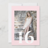 ピンクはっきりした色、白パーソナライズされた色のSweet sixteen 招待状 (裏面)