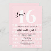 ピンクはっきりした色、白パーソナライズされた色のSweet sixteen 招待状 (正面/裏面)