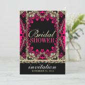 ピンクはっきりした金ゴールドエレガントブライダルシャワー 招待状 (スタンド正面)