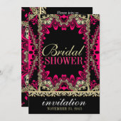 ピンクはっきりした金ゴールドエレガントブライダルシャワー 招待状 (正面/裏面)