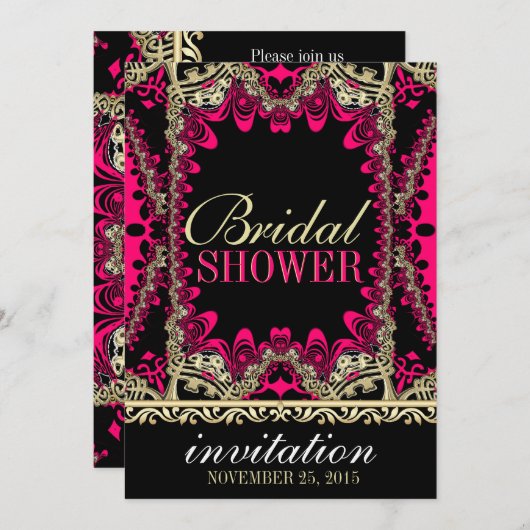 ピンクはっきりした金ゴールドエレガントブライダルシャワー 招待状 (正面/裏面)