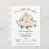 ピンクはっきりした金ゴールドフローラカボチャ誕生日招待状 招待状 (正面/裏面)