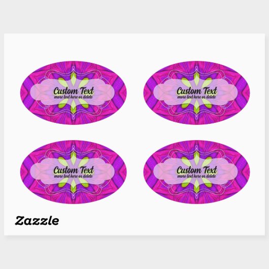 ピンクはっきりした鮮やかと紫の幾何学的な花 楕円形シール (シート)