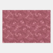 ピンクはっきりした&さくらんぼレッド&ターコイズガーリーさくらんぼ ラッピングペーパーシート (正面3)