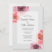 ピンクはっきりした&パープル春バラ結婚ズ 招待状 (正面)