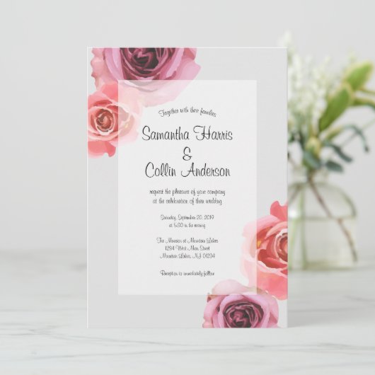 ピンクはっきりした&パープル春バラ結婚ズ 招待状 (スタンド正面)