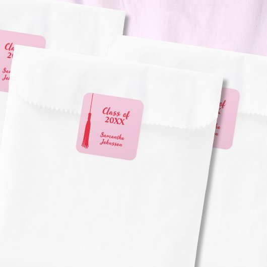 ピンクはっきりした&レッド2024グラッドタッセル卒業 スクエアシール