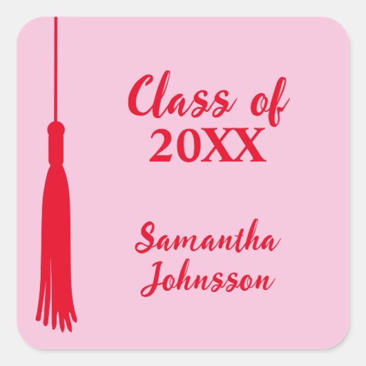 ピンクはっきりした&レッド2024グラッドタッセル卒業 スクエアシール (正面)