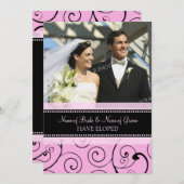 ピンクはカード写真の駆け落ちの発表渦巻きます 案内状 (正面/裏面)