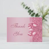 ピンクはスパンコールの弓を印刷しました及びダイヤモンドは感謝していしています サンキューカード (スタンド正面)