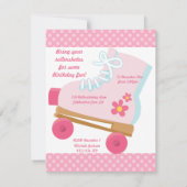ピンクはローラースケートで滑るの誕生日のパーティの招待状に点を打ちます 招待状 (裏面)