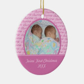 ピンクは初めてのクリスマスの写真のオーナメントを結び付けます セラミックオーナメント (右)