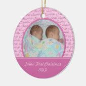 ピンクは初めてのクリスマスの写真のオーナメントを結び付けます セラミックオーナメント (左)