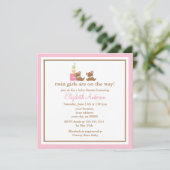 ピンクは双生児のベビーシャワーに耐えます 招待状 (スタンド正面)