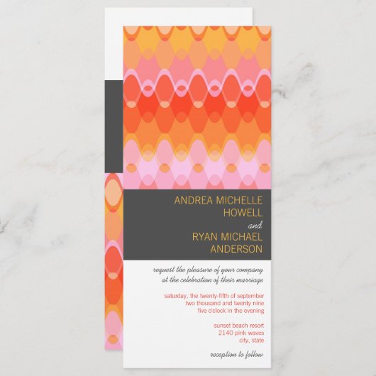 ピンクは幾何学的でモダンなパターンモダンな結婚式を振ります 招待状 (正面/裏面)