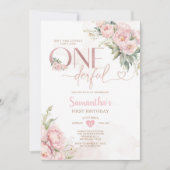 ピンクは彼女はonederful 1番目の誕生日の花ではない 招待状 (正面)