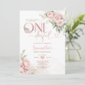 ピンクは彼女はonederful 1番目の誕生日の花ではない 招待状 (スタンド正面)