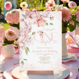 ピンクは彼女はonederful 1番目の誕生日の花ではない 招待状