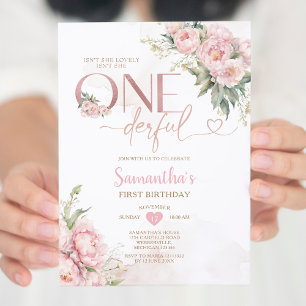 ピンクは彼女はonederful 1番目の誕生日の花ではない 招待状