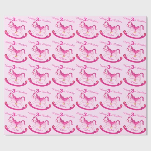 ピンクは揺り木馬の第3誕生日パターン覆いを示しました ラッピングペーパー (フラット)