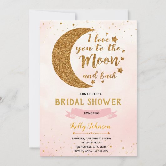 ピンクは月への愛のテーマ招待 招待状 (正面)