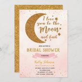 ピンクは月への愛のテーマ招待 招待状 (正面/裏面)