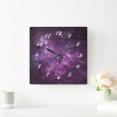 ピンクは正方形の時計フラクタルの渦巻きます スクエア壁時計 (ホーム)