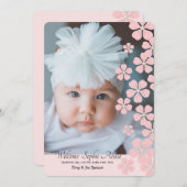 ピンクは発表写真の誕生の活気付きます 案内状 (正面/裏面)