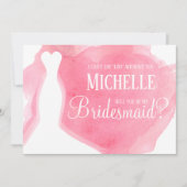 ピンクは私の花嫁付き添いになるの？ガウン水彩 招待状 (正面)