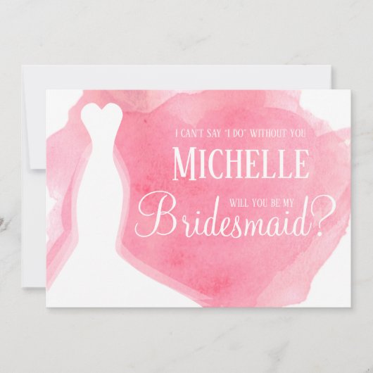 ピンクは私の花嫁付き添いになるの?ガウン水彩 招待状 (正面)