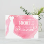 ピンクは私の花嫁付き添いになるの?ガウン水彩 招待状 (スタンド正面)