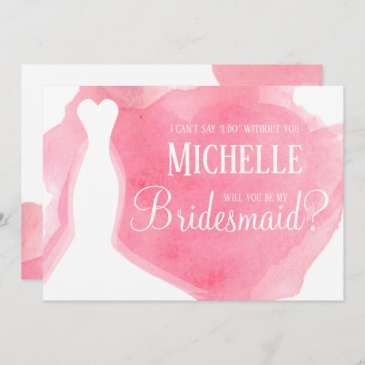 ピンクは私の花嫁付き添いになるの？ガウン水彩 招待状 (正面/裏面)