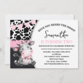 ピンクは第2の誕生日の牛の声を聞いたことがある 招待状 (正面)