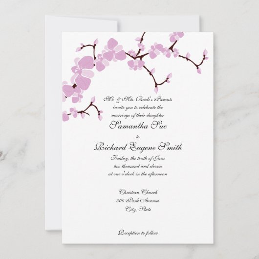 ピンクは結婚式招待状活気付きます 招待状 (正面)