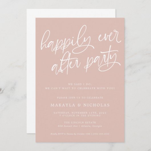 ピンクは結婚披露宴の後ずっと幸せなパーティー 招待状 (正面/裏面)