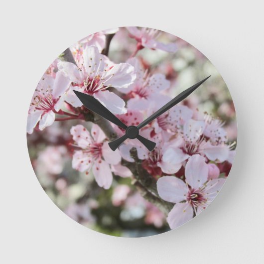 ピンクは赤い茎。 ラウンド壁時計 (正面)