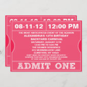 ピンクは1つのチケットの招待状の誕生会を是認します 招待状 (正面/裏面)