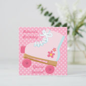 ピンクはRollerskateの誕生日のパーティの招待状に点を打ちます 招待状 (スタンド正面)